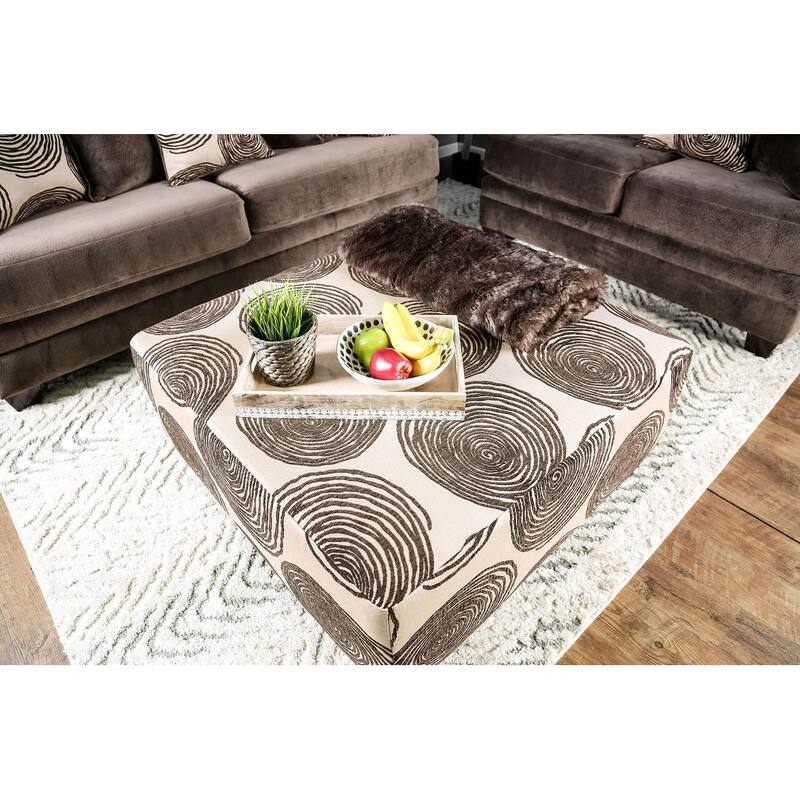 Transitional Style Pattern Finish Square Upholstery Ottoman Oversized Design Bun Legs
