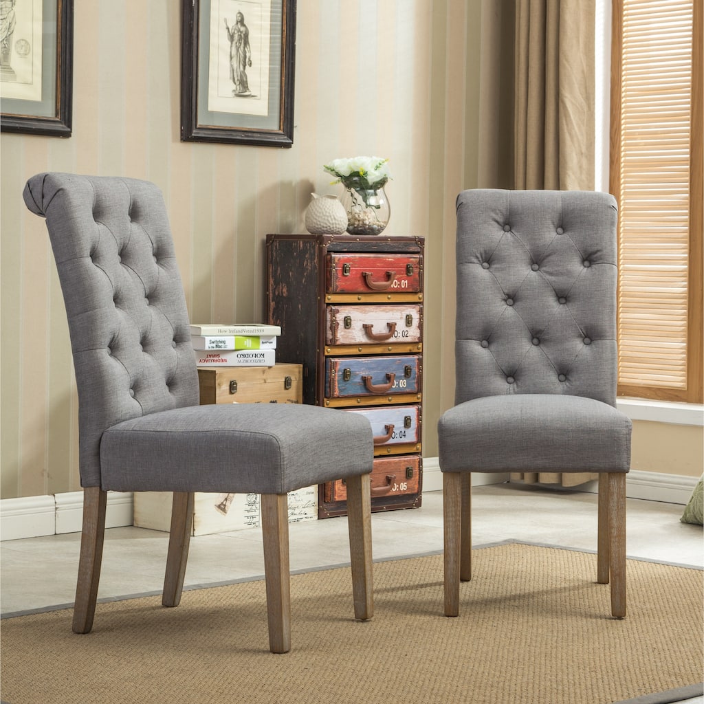 Set of 2 Upholstered Chair Dining Chair with Button Tufted Backrest, Gray Reception Chair Accent Chair with Wood Frame