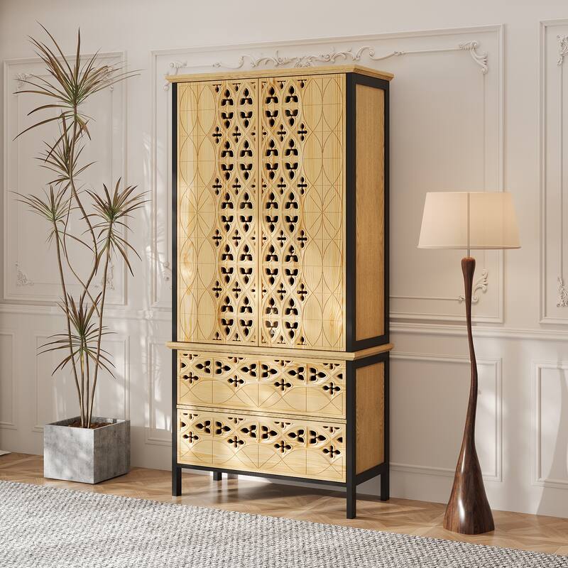 Display Storage Cabinet with Intricate Design Elegant Home Storage Solution Bookshelves Curio - 33.4"x70.9"