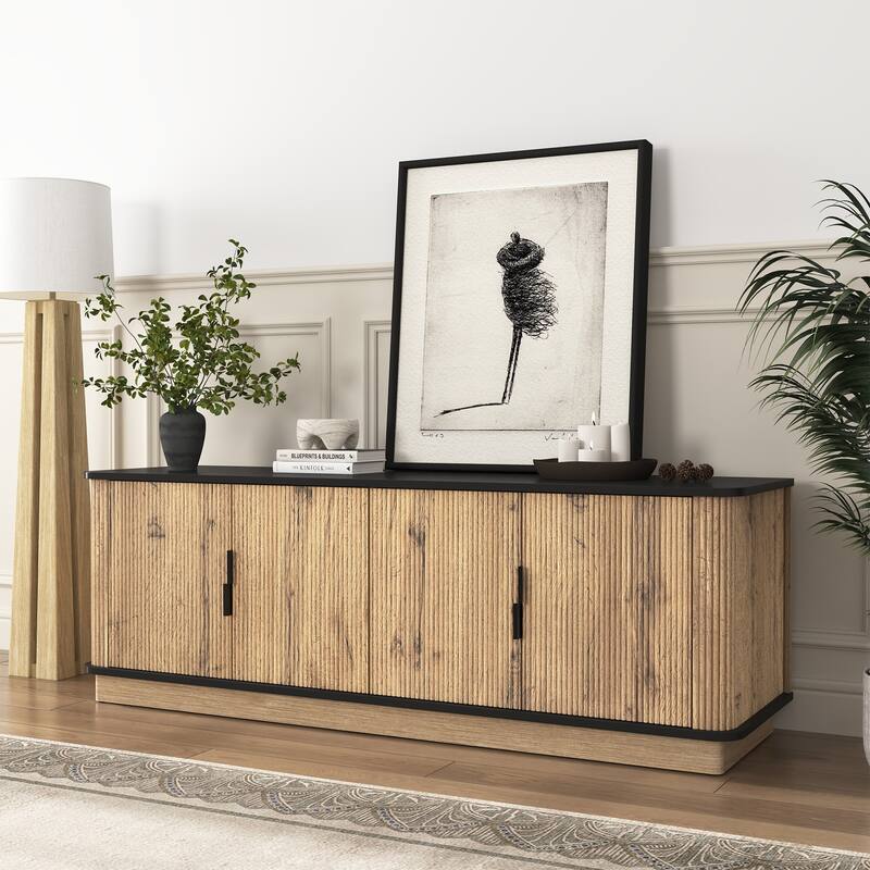 Natural Wood Grain Four-Door MDF TV Cabinet, an ideal choice for TV and item storage in modern homes