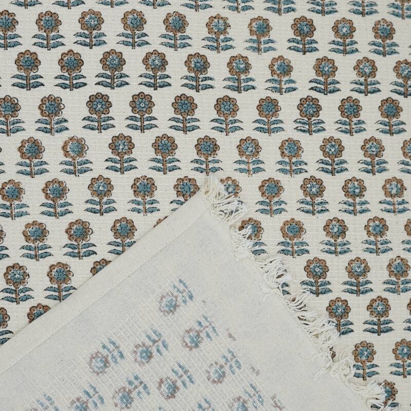 Fabdivine Handmade Floral Block Print Kitchen or Bath Room Hand Towels Home or Office Accent - Set of 4 - Anamika- Blue, Brown
