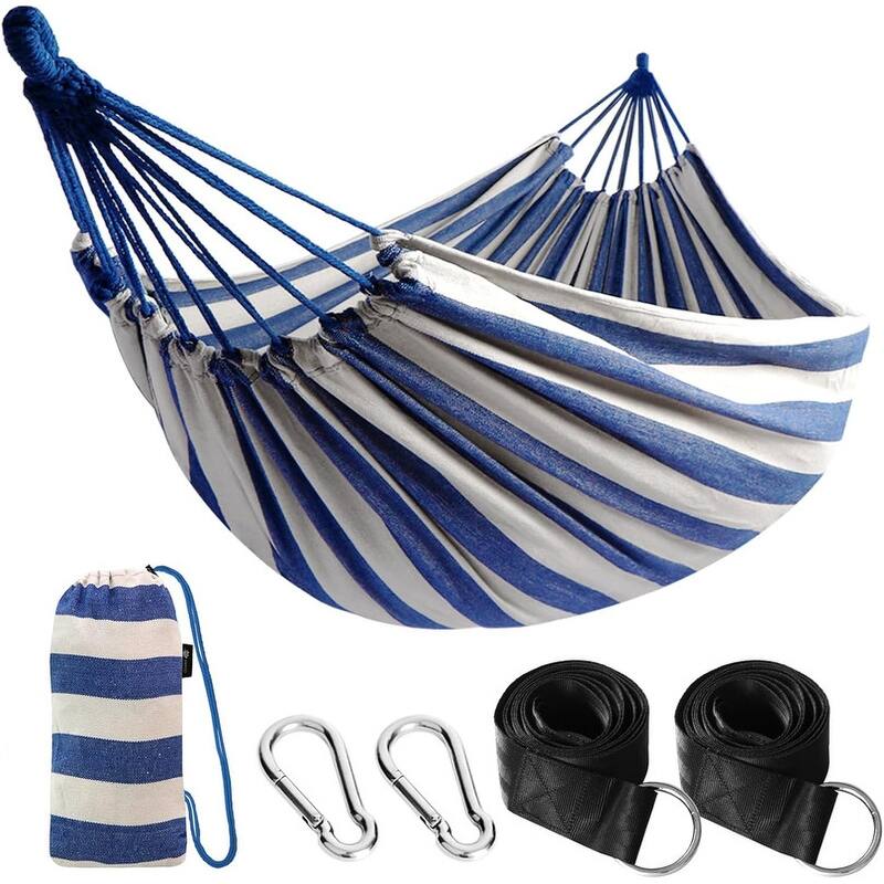 Portable Camping Hammocks for Hanging Sturdy Garden - 106"L x 59"W - Blue/White