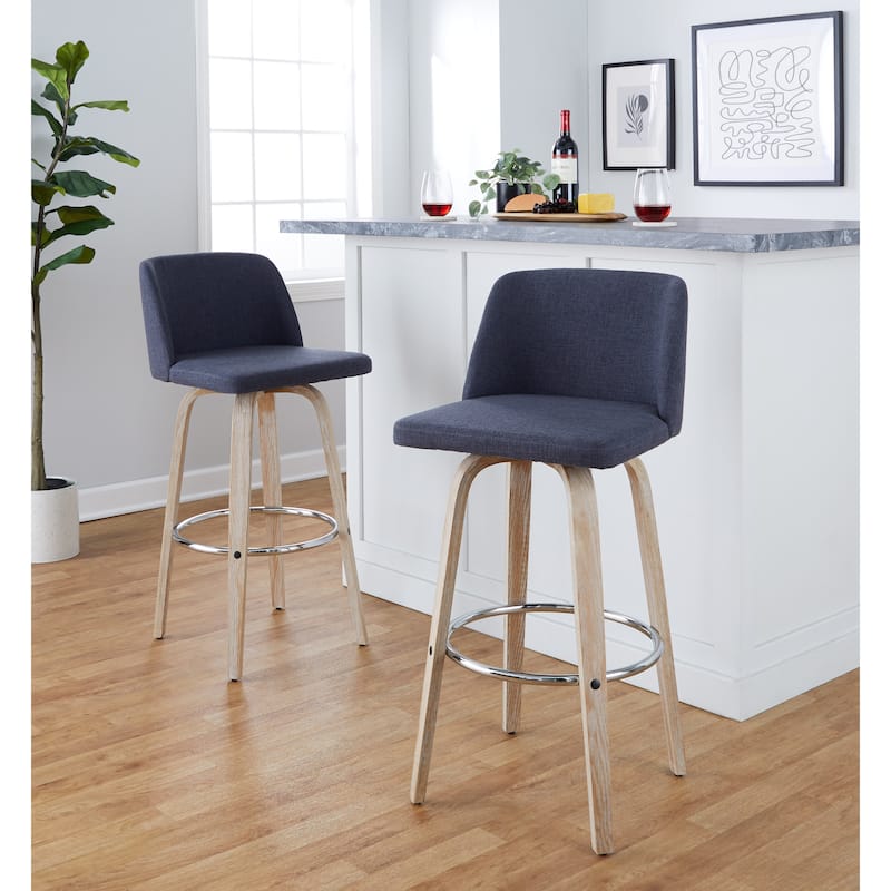 The Gray Barn Vallberga 30" Fixed-Height Bar Stool with White Washed Wood Base (Set of 2)