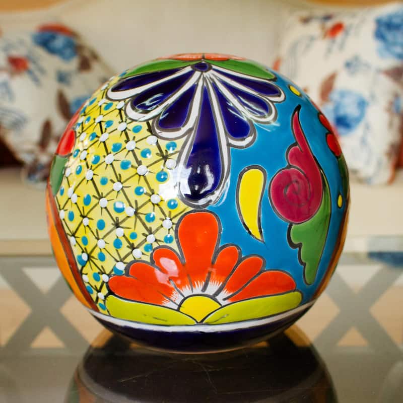 Novica Handmade Talavera Orb Ceramic Figurine