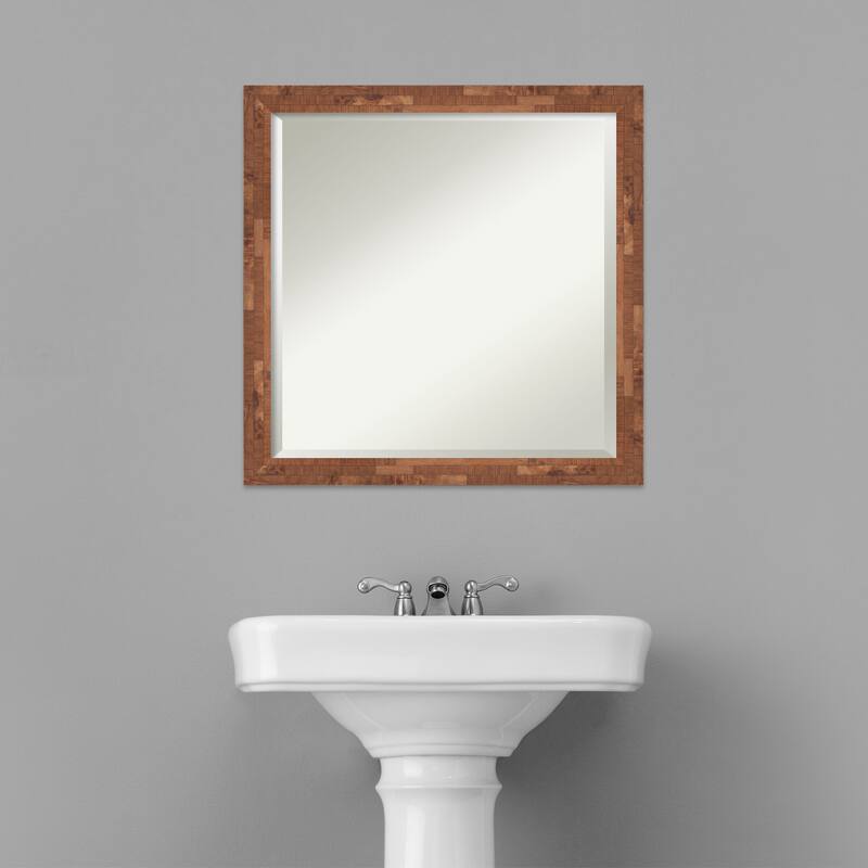 Beveled Wood Bathroom Wall Mirror - Fresco Dark Walnut Frame