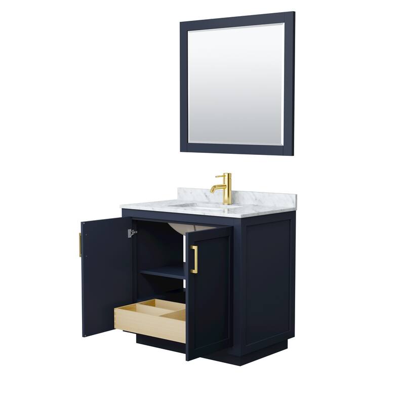 Miranda Single Vanity Set, White Carrara Marble Top, 34-Inch Mirror