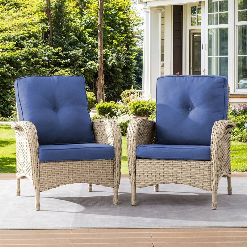 Gymojoy Stylish High Back Outdoor Wicker Dining Chairs Set of 2