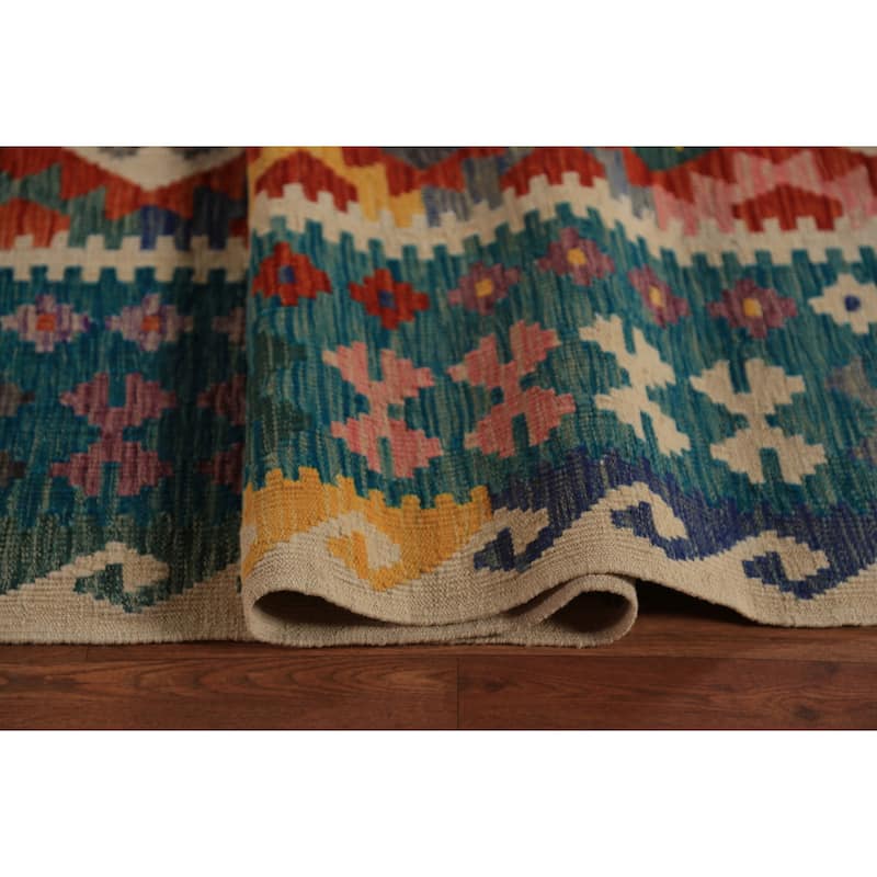 Geometric Kilim Oriental Large Rug Hand-Woven Wool Carpet - 10'3"x 16'6"
