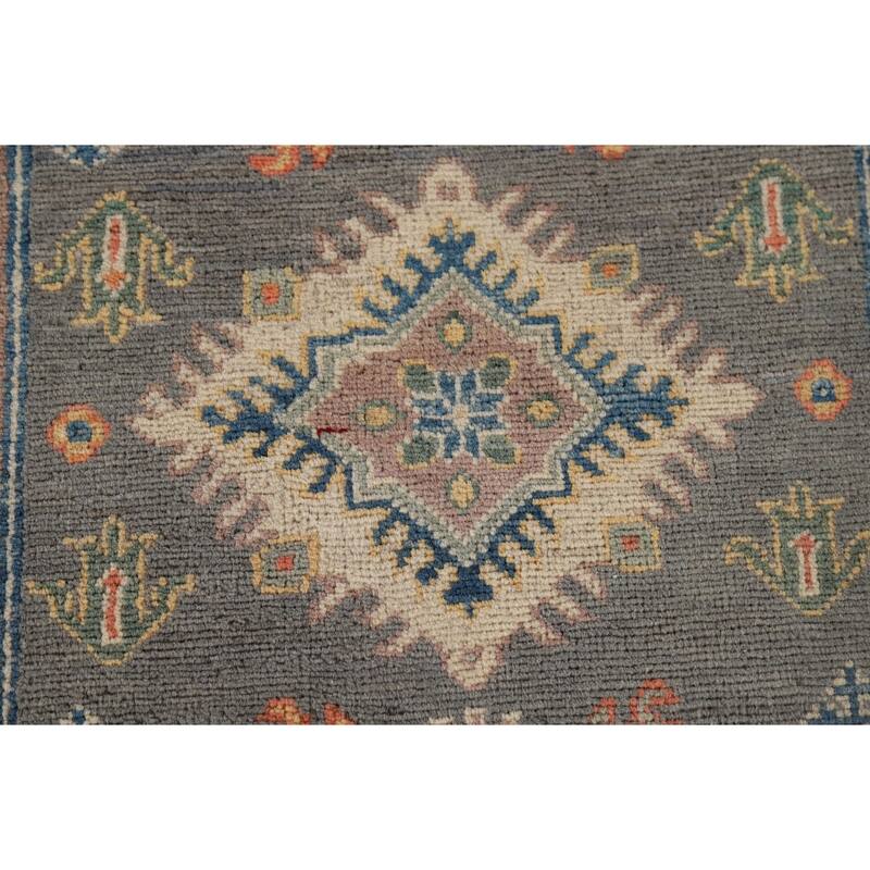 Gray Kazak Runner Rug Hand-Knotted Wool Carpet - 2'7" x 9'7"