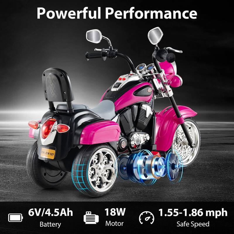 Gymax 6V Electric Kids Motorcycle 3-Wheel Ride On Toy w/ Adjustable