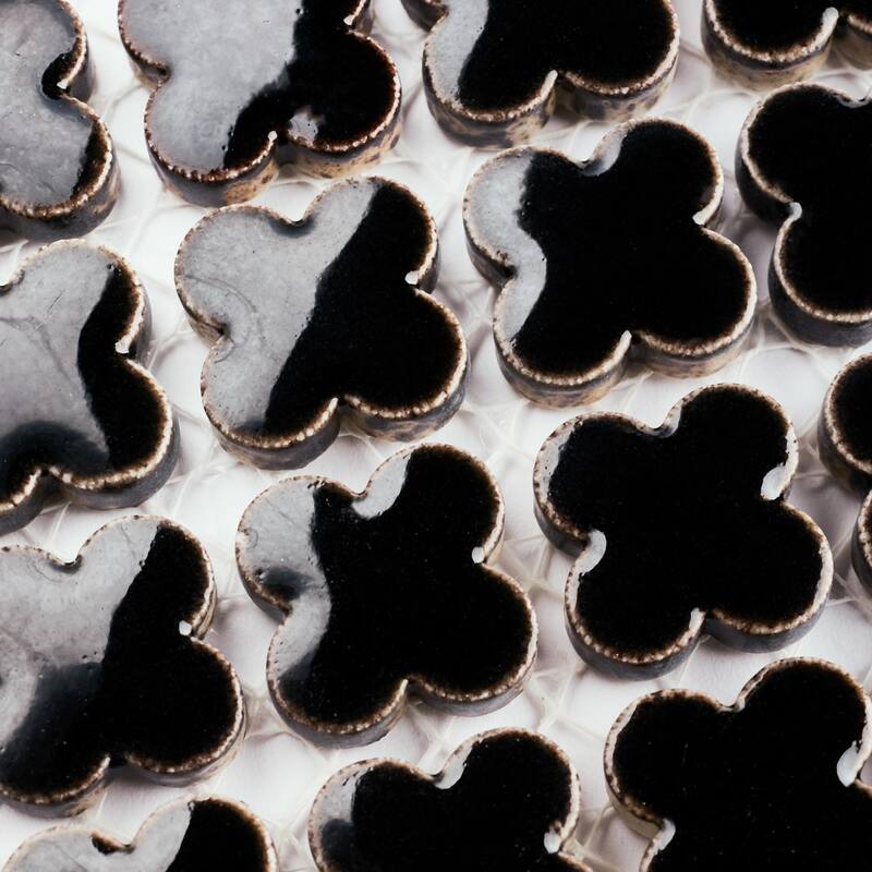 Merola Tile Fioretti Glossy Black 12" x 12" Porcelain Mosaic Floor and Wall Tile