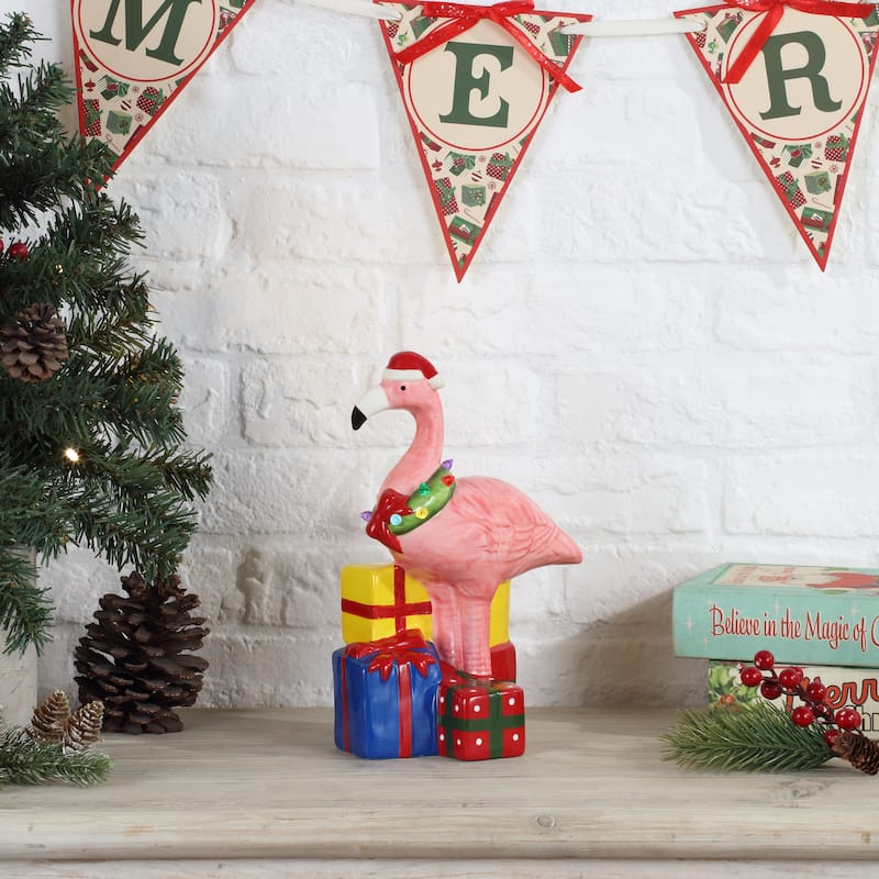 10" Ceramic Beach Flamingo