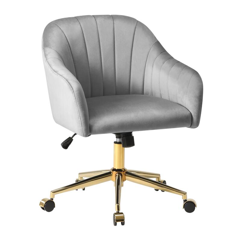 Farrah Velvet Tufted Adjustable Height Swivel Office Vanity Chair with Gold Base - Gray