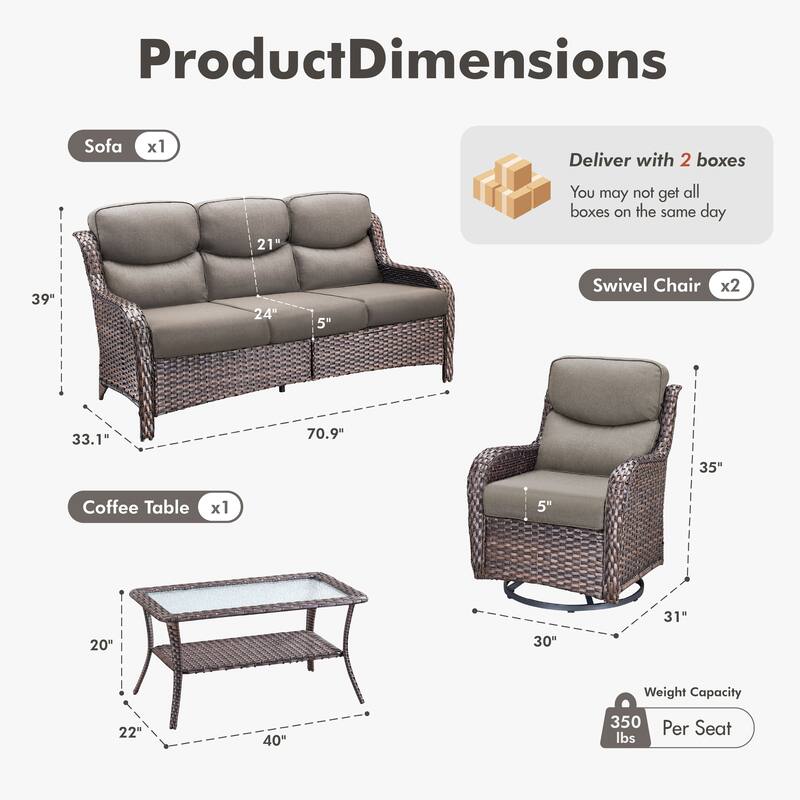 Meyreso 4-Piece Wicker Outdoor Patio Conversation Set with 5-Inch Thick Olefin Cushions