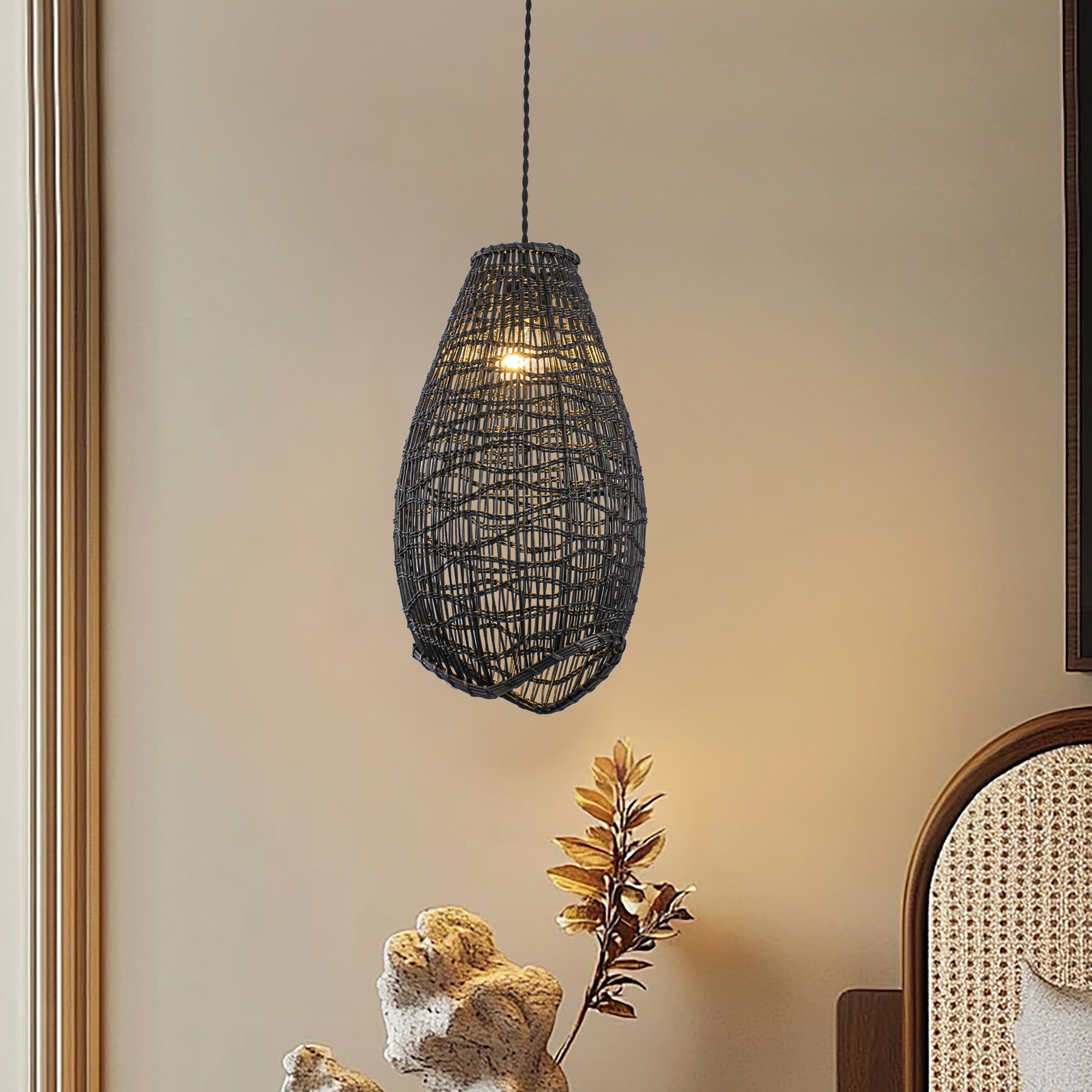Kyoto 1-Light Rattan Pendant, Coastal Boho Japandi - Handwoven