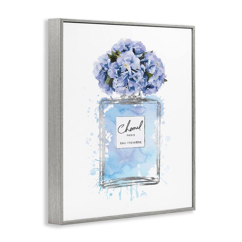 Stupell Blue Flowers Perfume Bottle Watercolor, Framed Giclee, 16 x 1.5 x 20, Made in USA