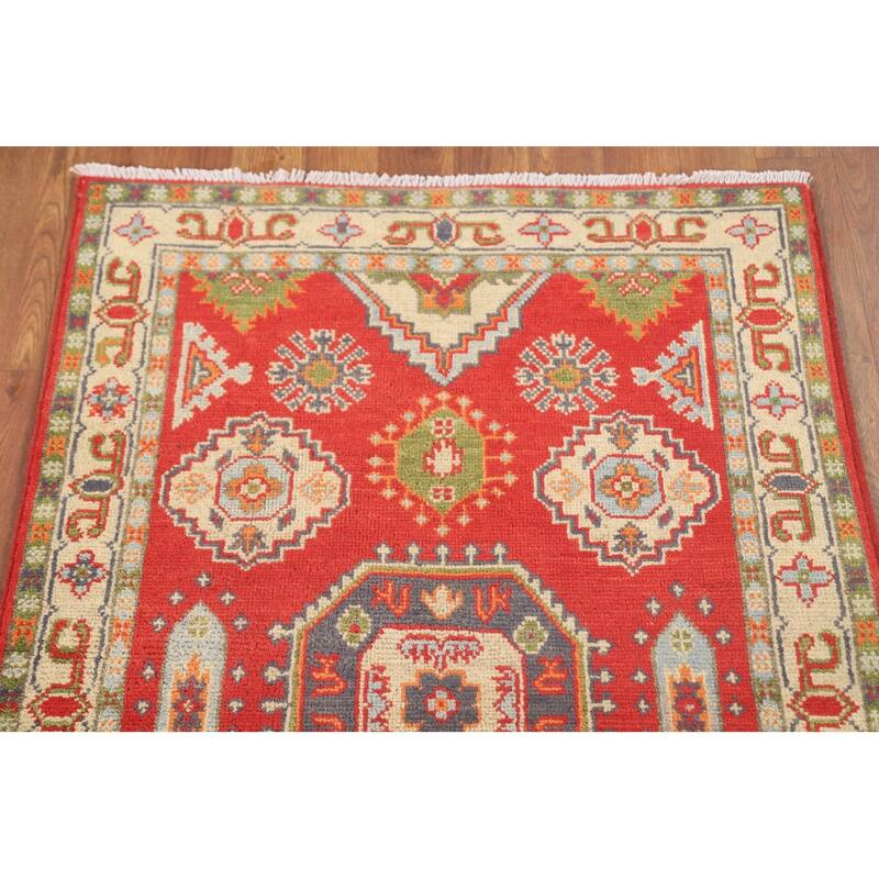 Geometric Kazak Accent Rug Hand-Knotted Wool Carpet - 2'7" x 3'11"