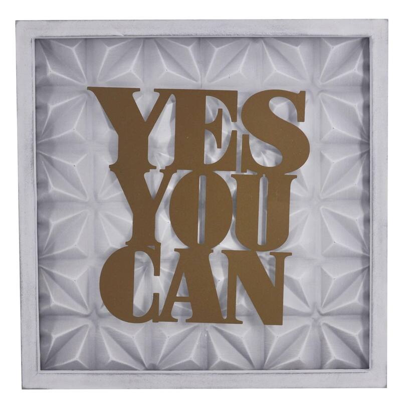 HomeRoots 14" X 14" Brown And White Yes You Can Metal Square Wall Decor
