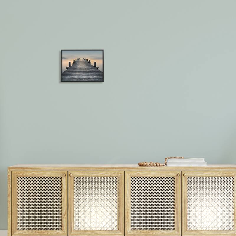Stupell Quiet Serene Dock Pier Foggy Morning Sunrise Scenery Framed Wall Art - Orange