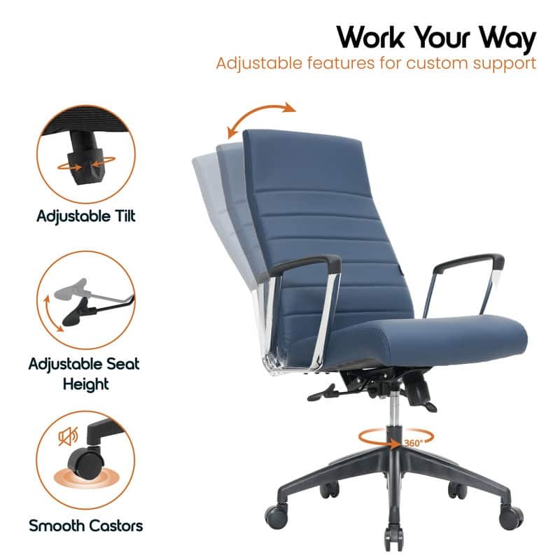 Hilton Modern High Back Ergonomic Leather Office Chair with Adjustable Height, Swivel, and Tilt for Conference or Executive Desk