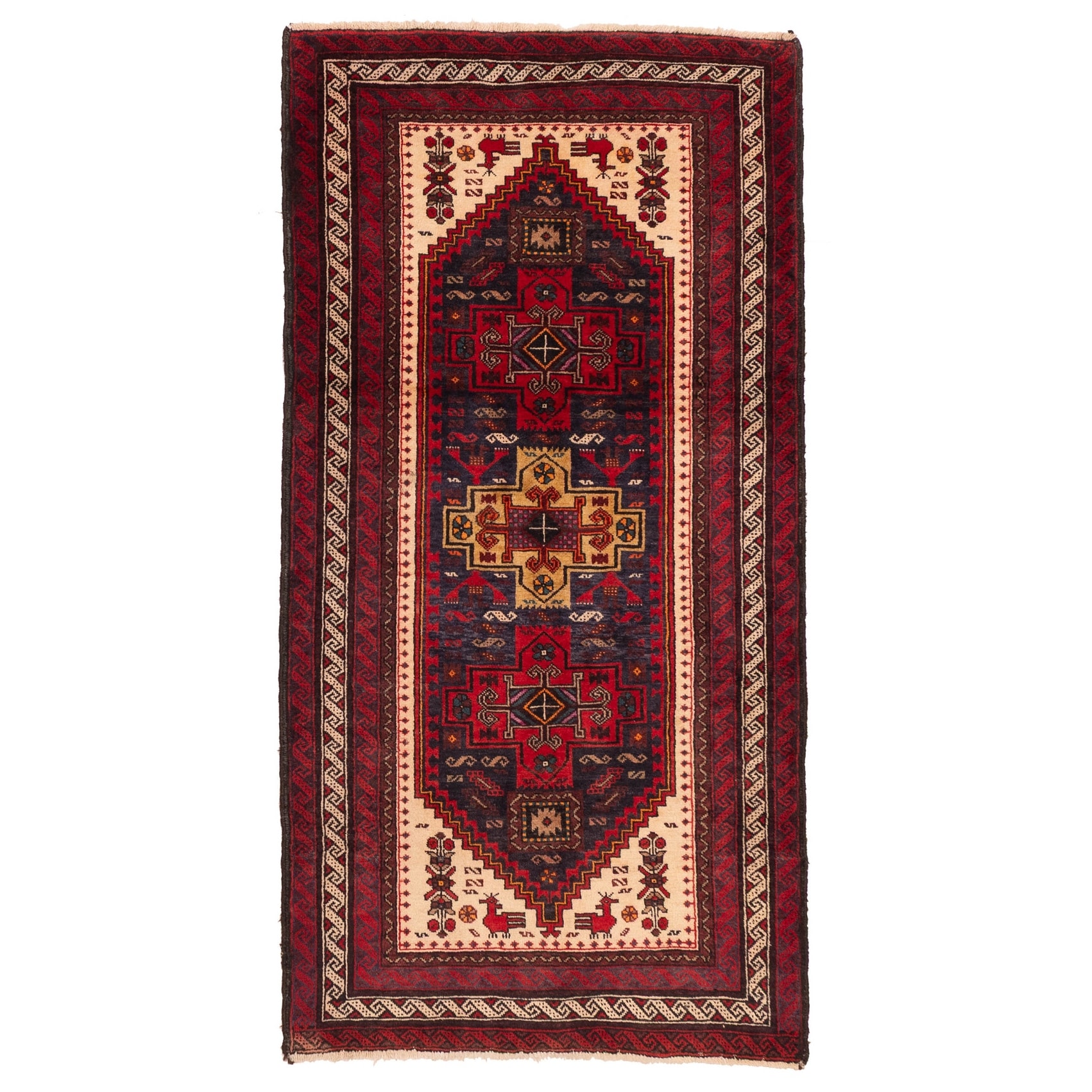 ECARPETGALLERY Hand-knotted Teimani Dark Navy, Red Wool Rug - 3'2 x 6'4