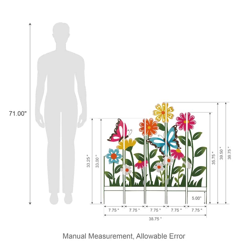 Glitzhome 40"H 5 Pieces Metal Flowers Silhouette Yard Stake