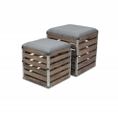 Grey Linen Upholstered Entryway Bench Brown Wood Legs Flip Top Storage - 15.75” D x 15.75” W x 17.25” H