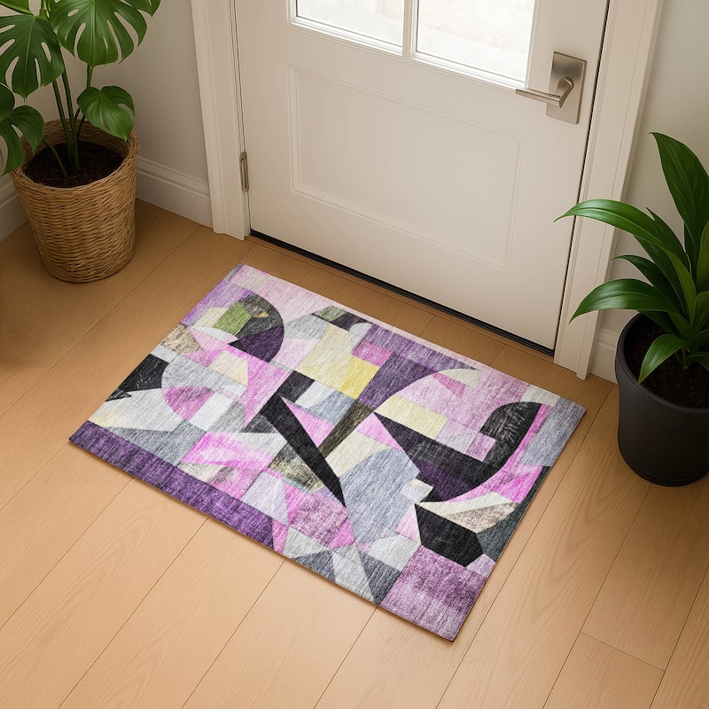 Premium Washable Super Soft Contemporary Mayfield Rug - Purple - 1'8" x 2'6"