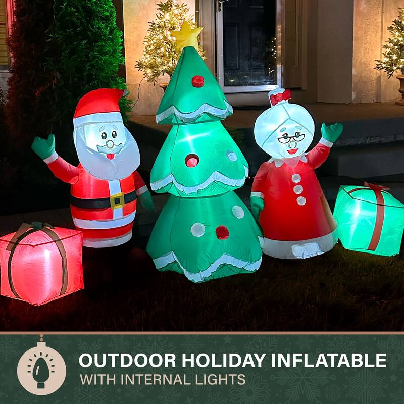 Fraser Hill Farm 7.5-Ft. Wide Prelit Santa and Mrs. Claus by Christmas Tree Inflatable