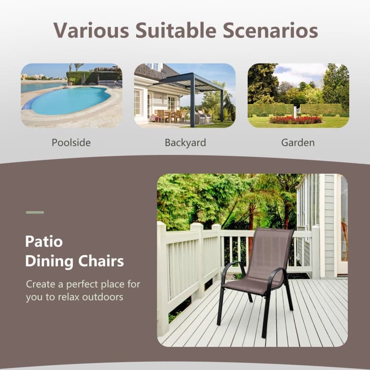 4 Pieces Stackable Patio Dining Chairs Set with Armrest - 29" x 21.5" x 35.5" (L x W x H)