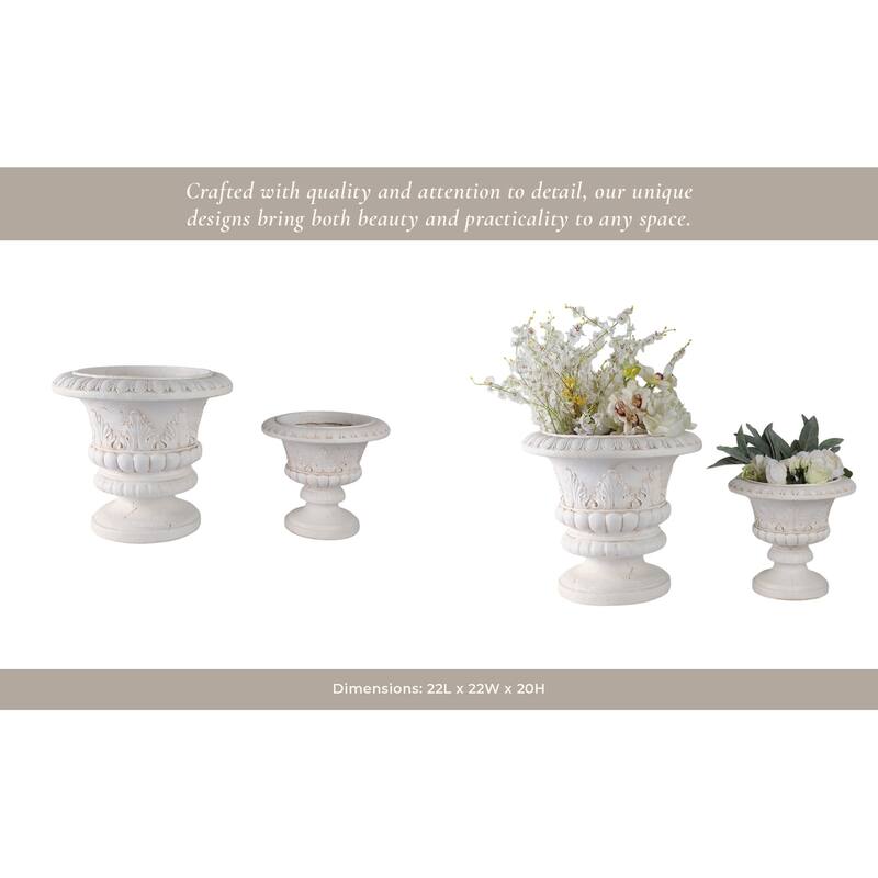 Magnesia Urn Planter Ornate Classic Design (Set of 2) - 20", 15" Ivory - 22" x 22" x 20"