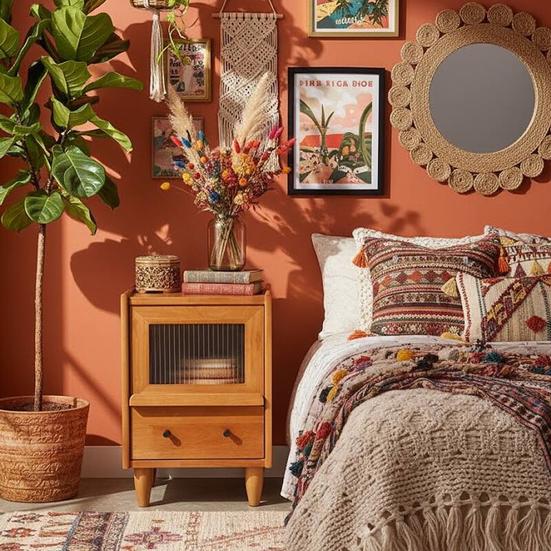 Traditional Vintage Pine Glass Nightstand 2-Drawer For Bedroom