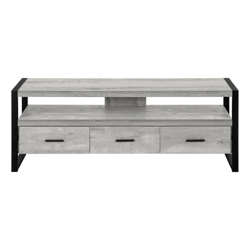 Contemporary TV Stand with Storage Drawers, 60 Inch Media Console, Black Metal, Fits 80-Inch TV, Modern Design