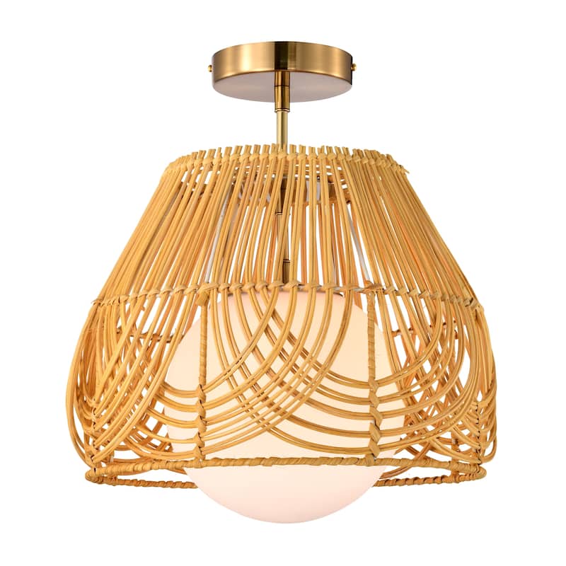 Lada 13 Inch Natural Rattan Semi Flush Mount 1-Light