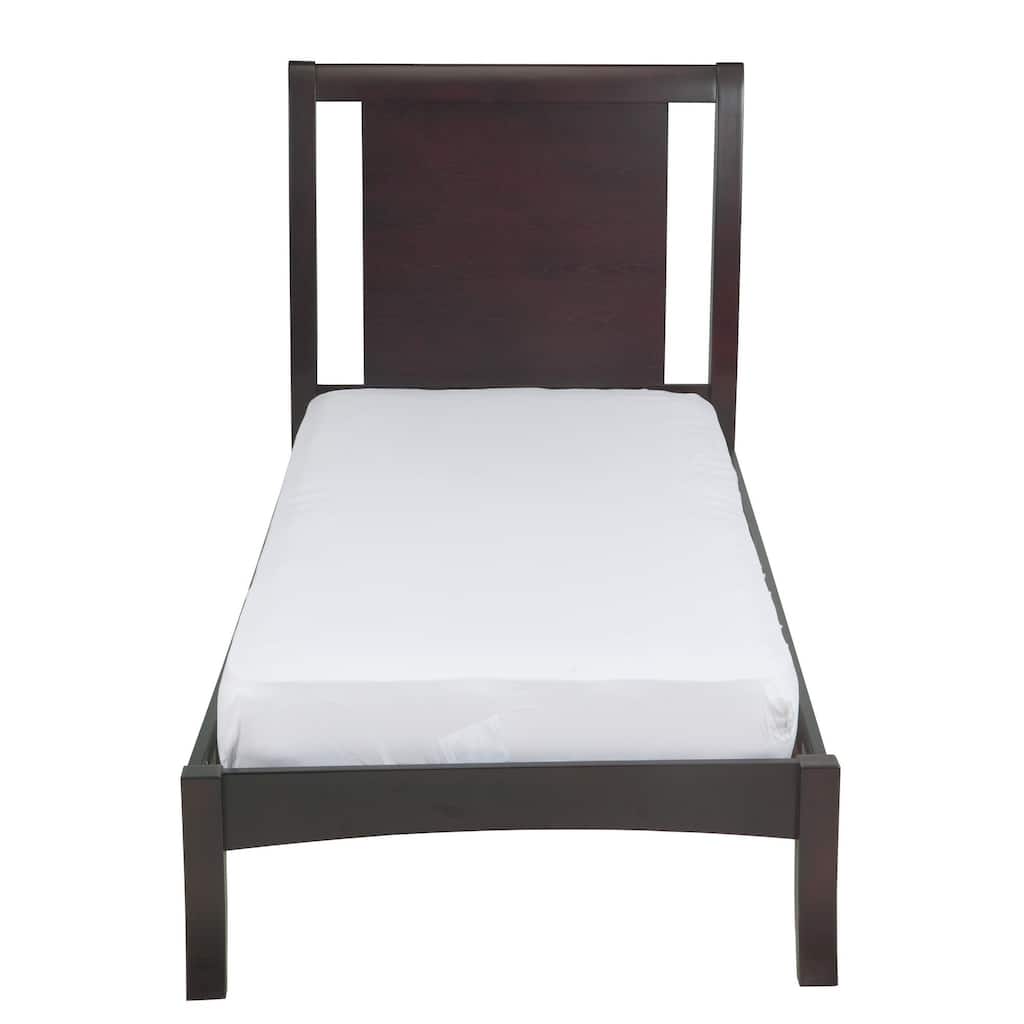 Fang King Size Bed, Sleigh Panel Headboard, Espresso Brown Mahogany Wood
