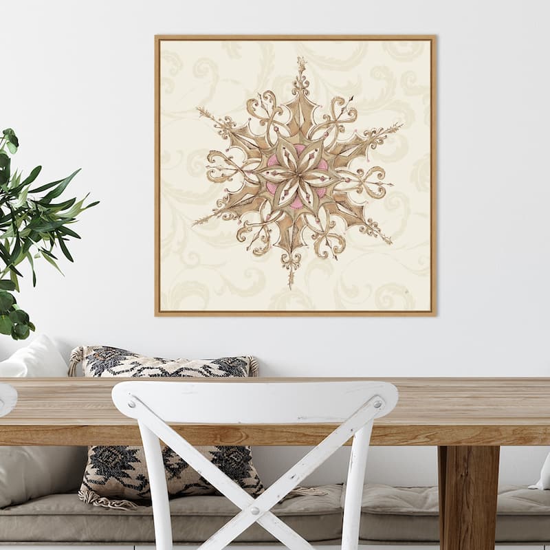Elegant Season Snowflake I Pink by Daphne Brissonnet Canvas Art Framed - 22 x 22 in