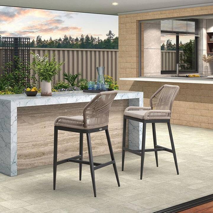 PURPLE LEAF 2 Set Outdoor Bar Stool Chair Set, Modern Counter Height Stool, Cushion Included