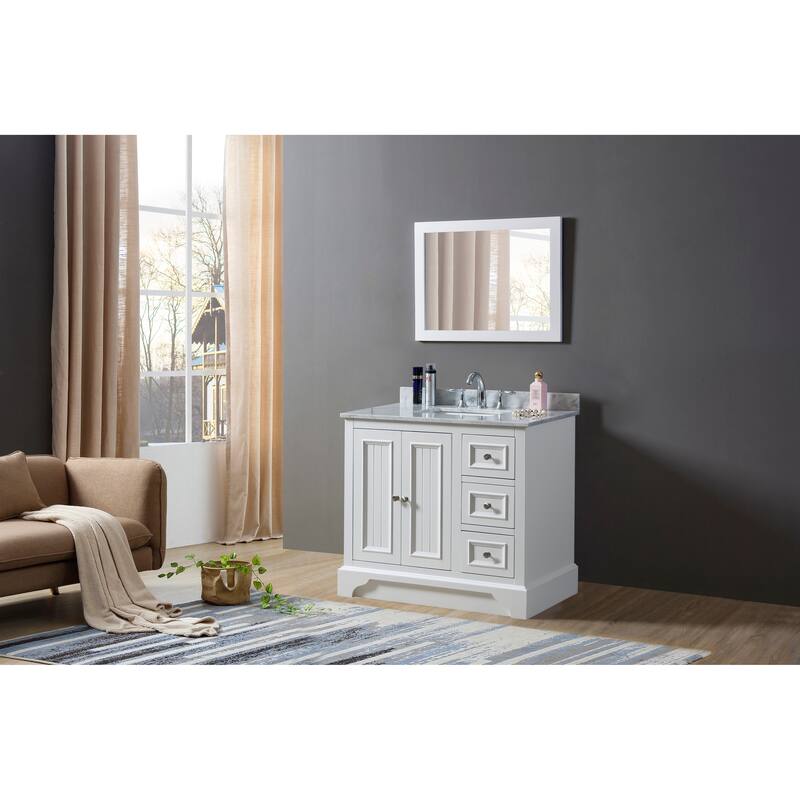 Kingswood 36 in. Vanity in White with White Carrara Marble Top and 1 large mirror