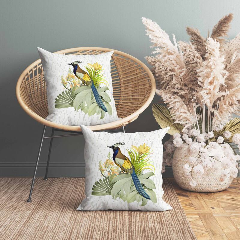 Woodland Flyers Faux Suede Reversible Throw Pillow White and Green