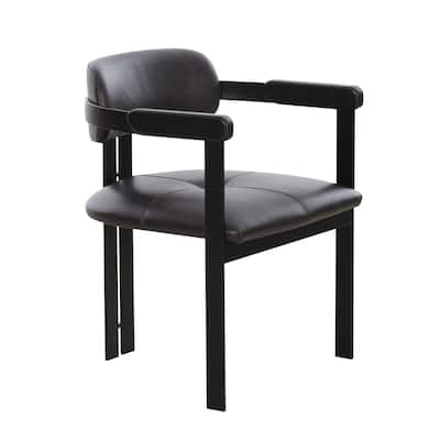 Black/Dark Brown Faux Leather Upholstered Metal Frame Dining Chair, Sturdy Dining Chair for Dining Rooms - 21.75