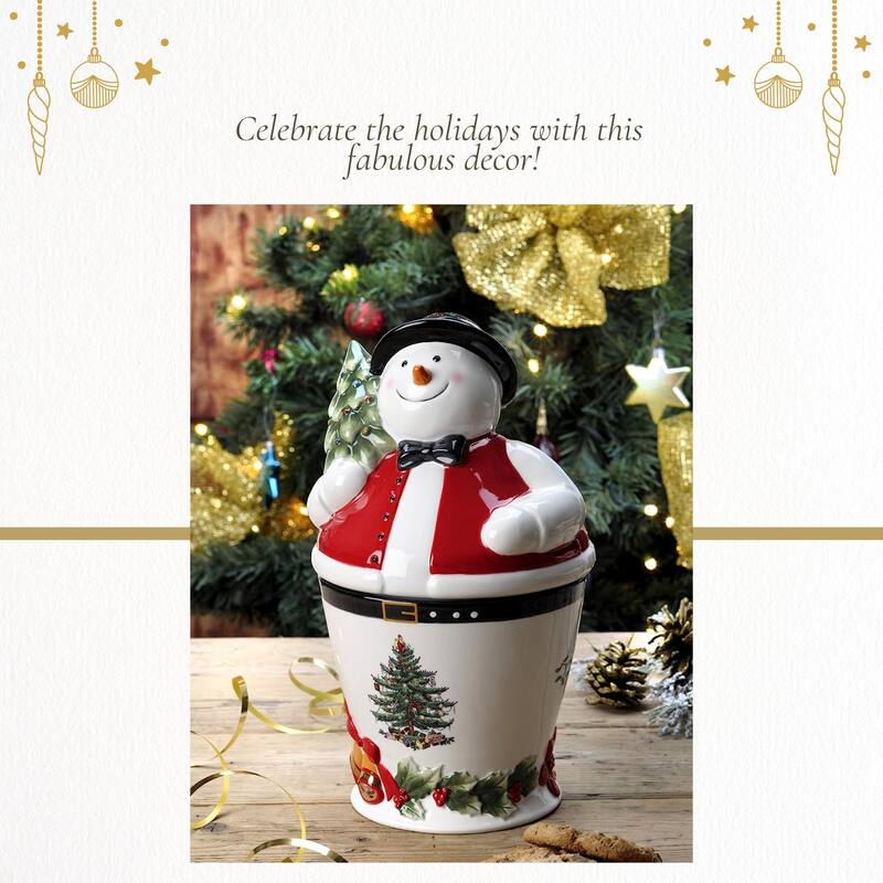 Spode Christmas Tree Mr Snowman Cookie Jar - 4.25" D x 10" H