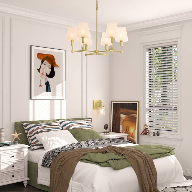 Acroma - 6 Light Gold Steel & Glass Dimmable Classic / Traditional Chandelier