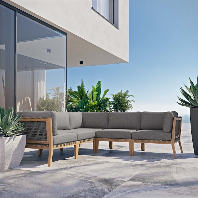 Clearwater Outdoor Patio Teak Wood 5-Piece Sectional Sofa - Gray Graphite