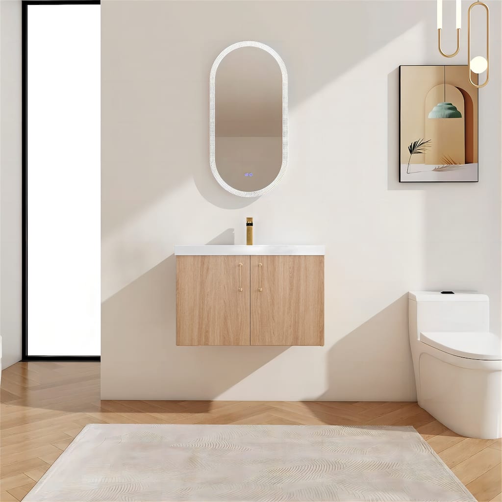StellarArc 24/ 30 in Wall Mounted Single Sink Bathroom Vanity with Integral Sink Top with Soft Close Door
