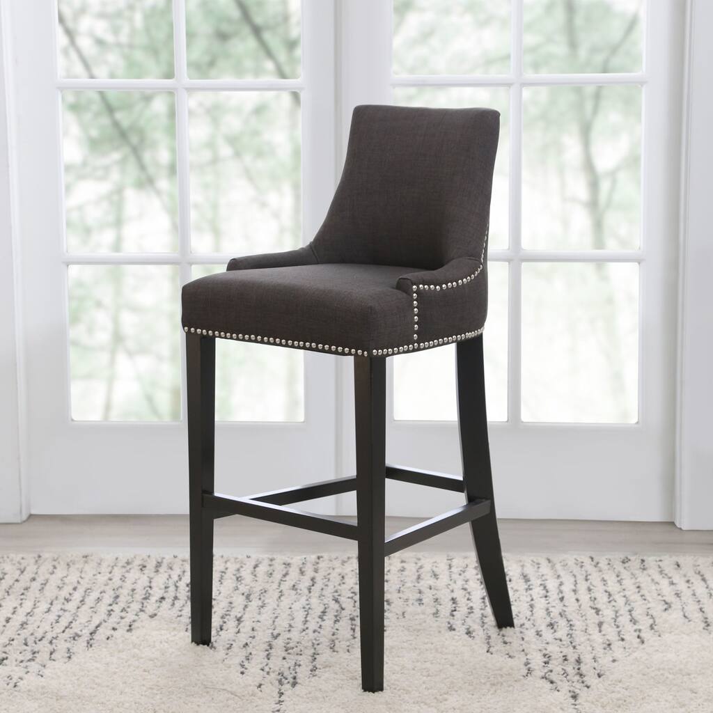 Abbyson Newport 30-inch Grey Fabric Nailhead Trim Bar Stool