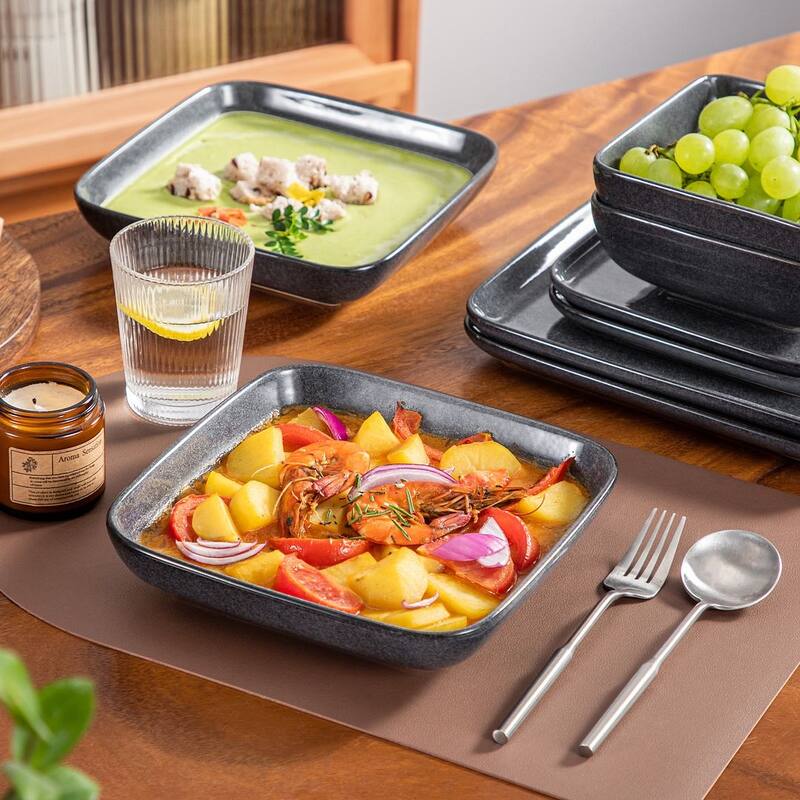 vancasso Stern Reactive Glaze Stoneware Dinnerware Set, Service for 4