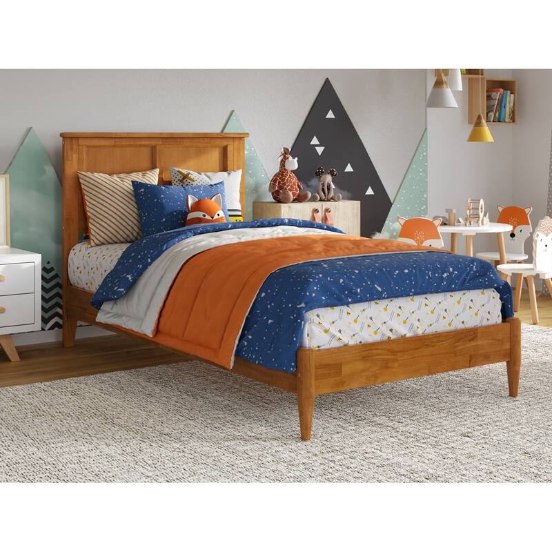 Retro Platform Bed - Solid Wood Low Profile Twin Bed with USB Charging - Stylish Bedroom Furniture