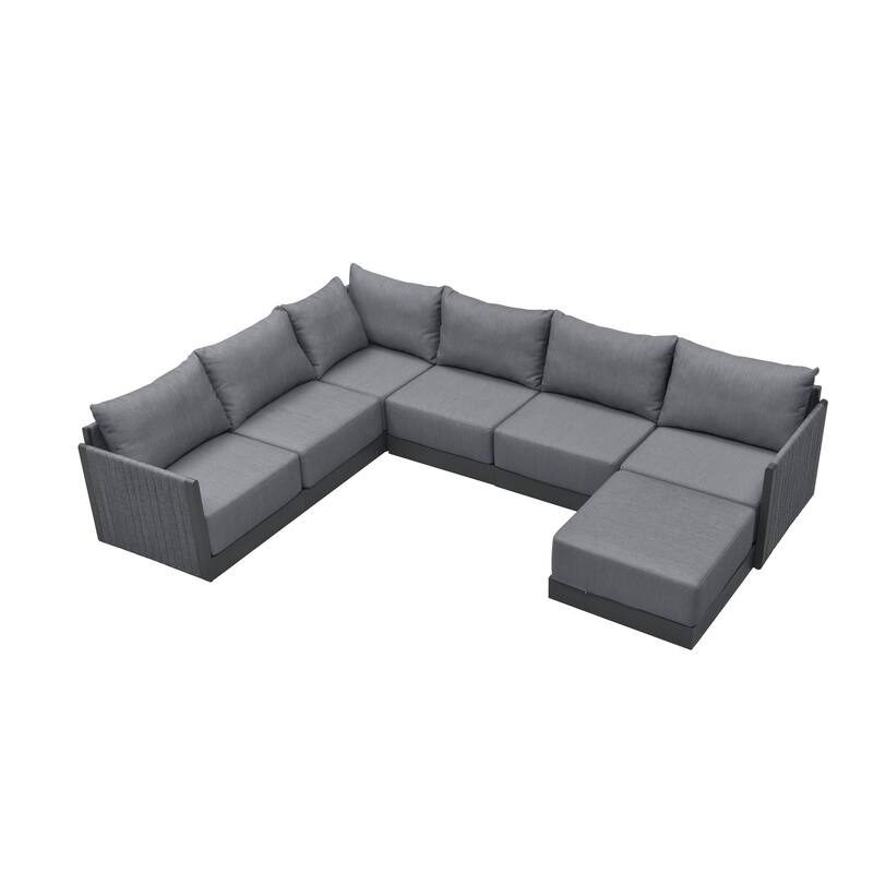 PURPLE LEAF Santorini 4-10 Piece Grey Patio Sectional Sofa Set with Ottoman Cushions Poolside Garden Outdoor Conversation Sets - 7-Piece