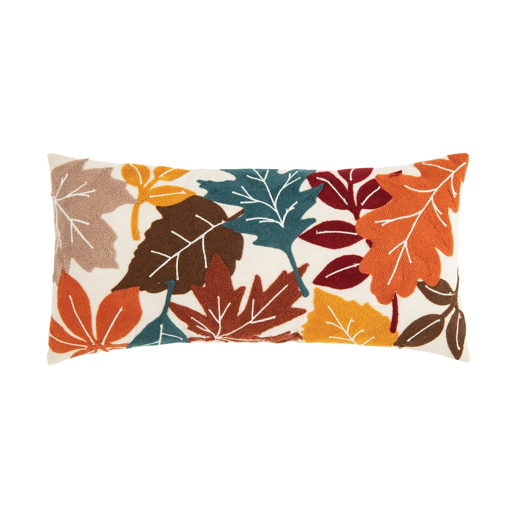 Fall Leaves Chain Stitch Throw Pillow