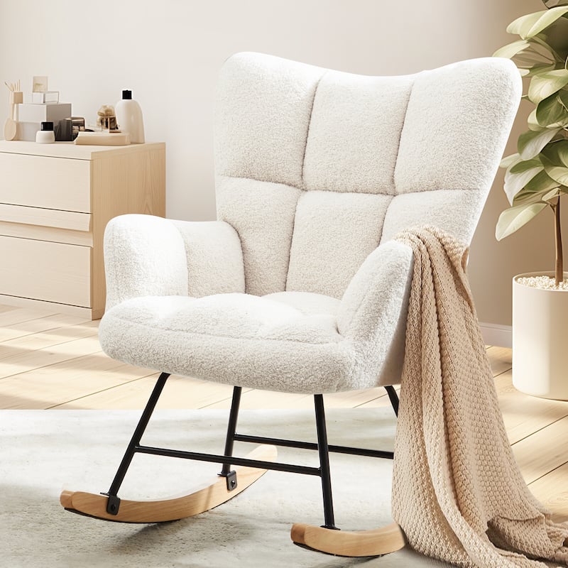 Teddy Upholstered Recliner Chair with High Back & Padded Seat for Nursery, Set of 2 - Beige
